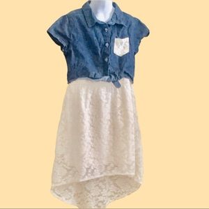 🔥4/$20 Pink House Floral Lace and Denim Dress